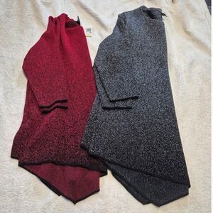 Chelsea & Theodore 2X Metallic Ombre Sharkbite Tunic Sweater Set Red Grey Black